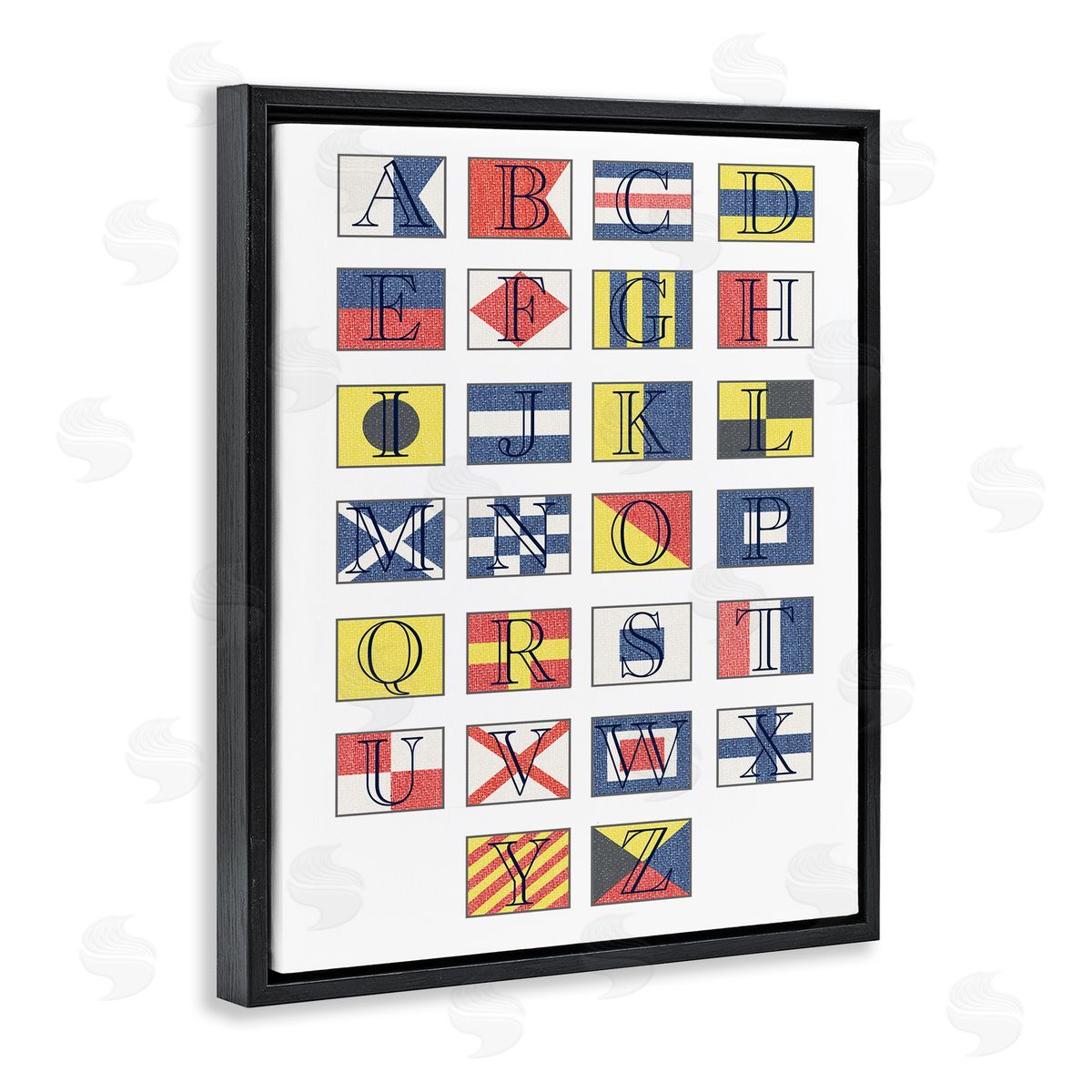 Stupell Studio Boating Flag Alphabet Geometric Nautical Chart Black Floater Frame Canvas Art