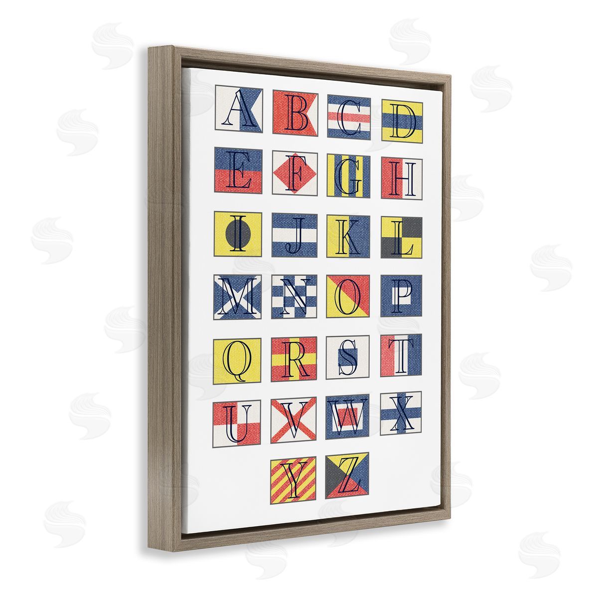 Stupell Studio Boating Flag Alphabet Geometric Nautical Chart Brown Floater Frame Canvas Art