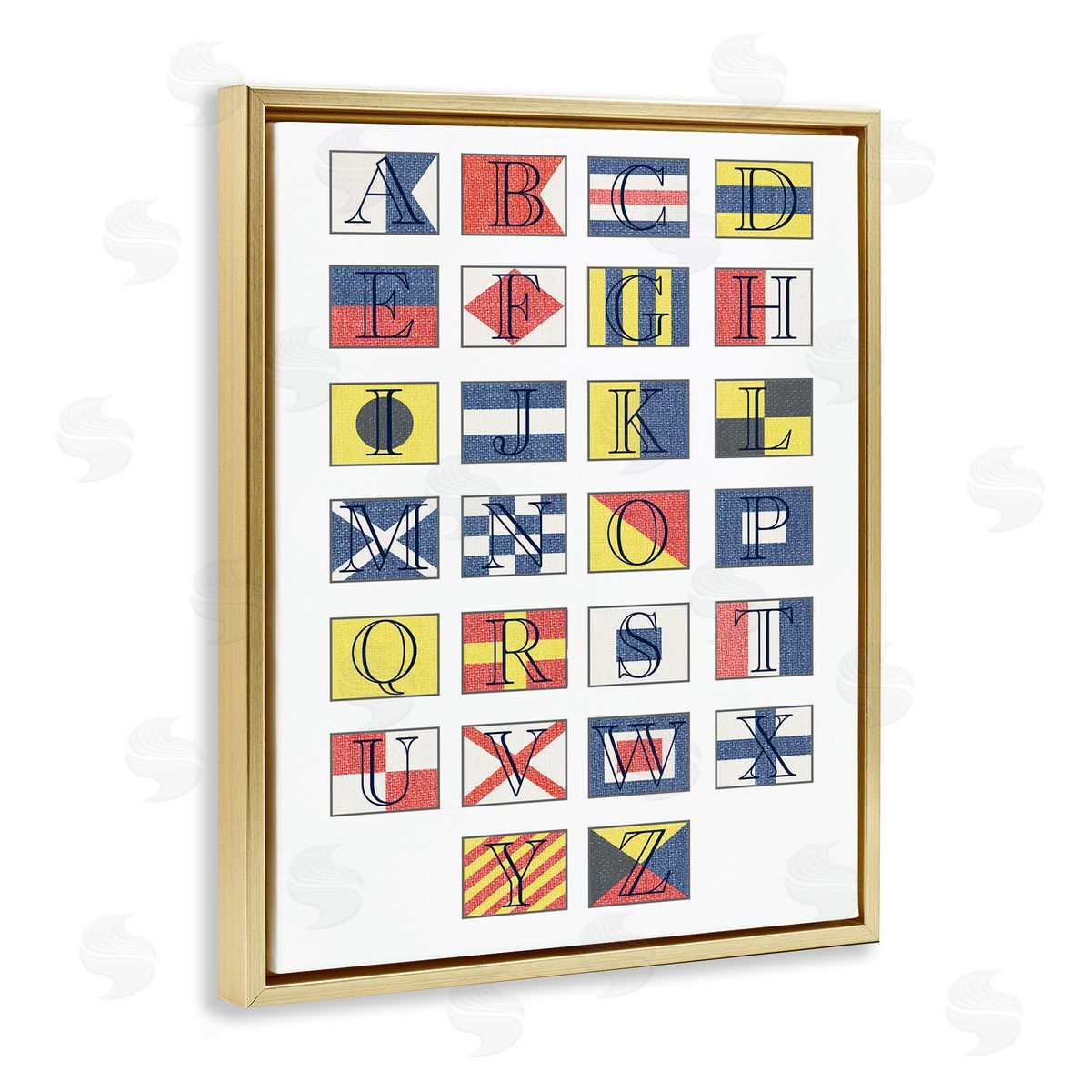 Stupell Studio Boating Flag Alphabet Geometric Nautical Chart Gold Floater Frame Canvas Art