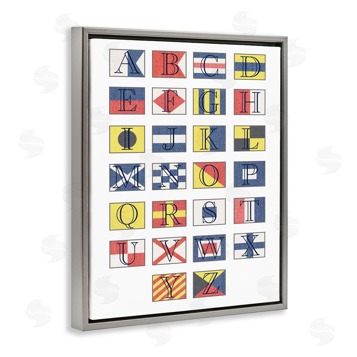 Stupell Studio Boating Flag Alphabet Geometric Nautical Chart Gray Floater Frame Canvas Art
