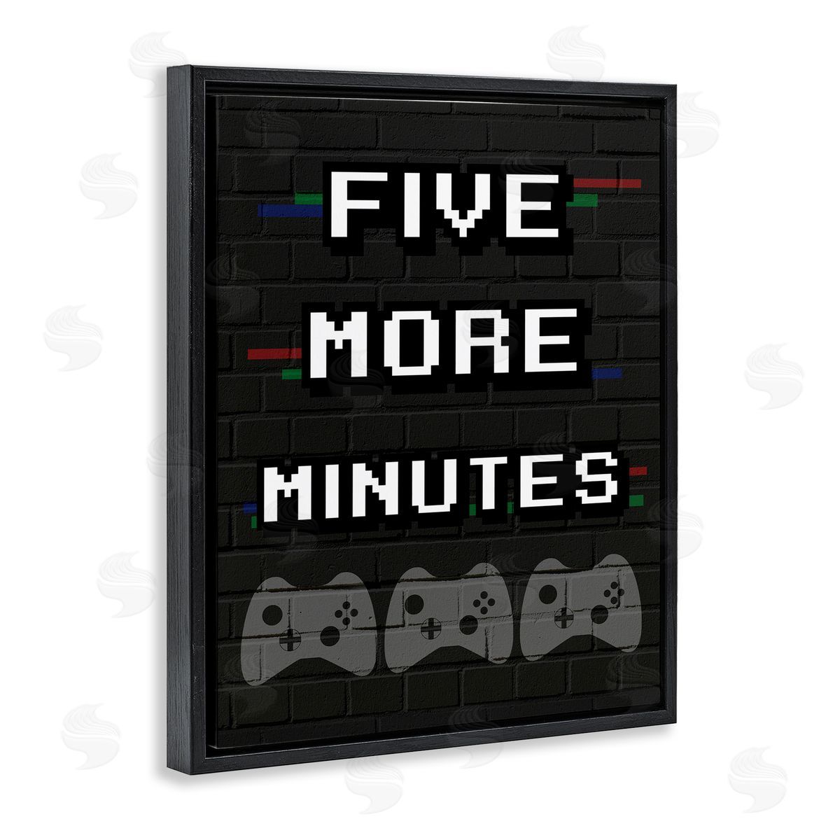 Stupell Studio Five More Minutes Video Game Phrase Retro Bricks Black Floater Frame Canvas Art