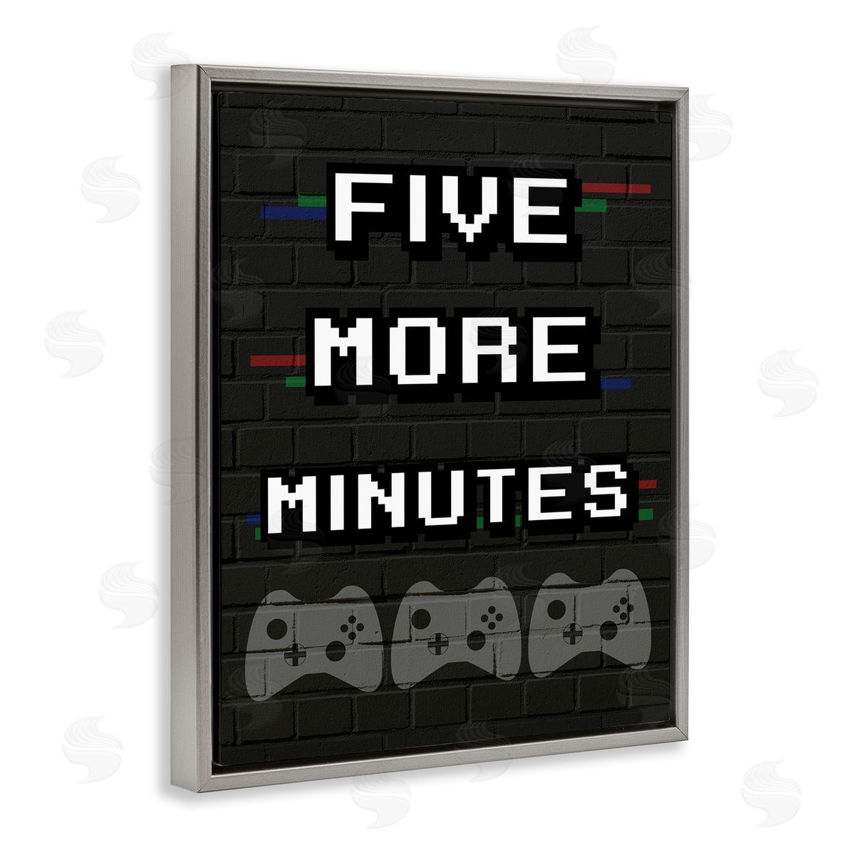 Stupell Studio Five More Minutes Video Game Phrase Retro Bricks Gray Floater Frame Canvas Art
