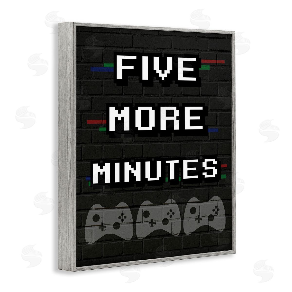 Stupell Studio Five More Minutes Video Game Phrase Retro Bricks Gray Framed Giclee Wall Art