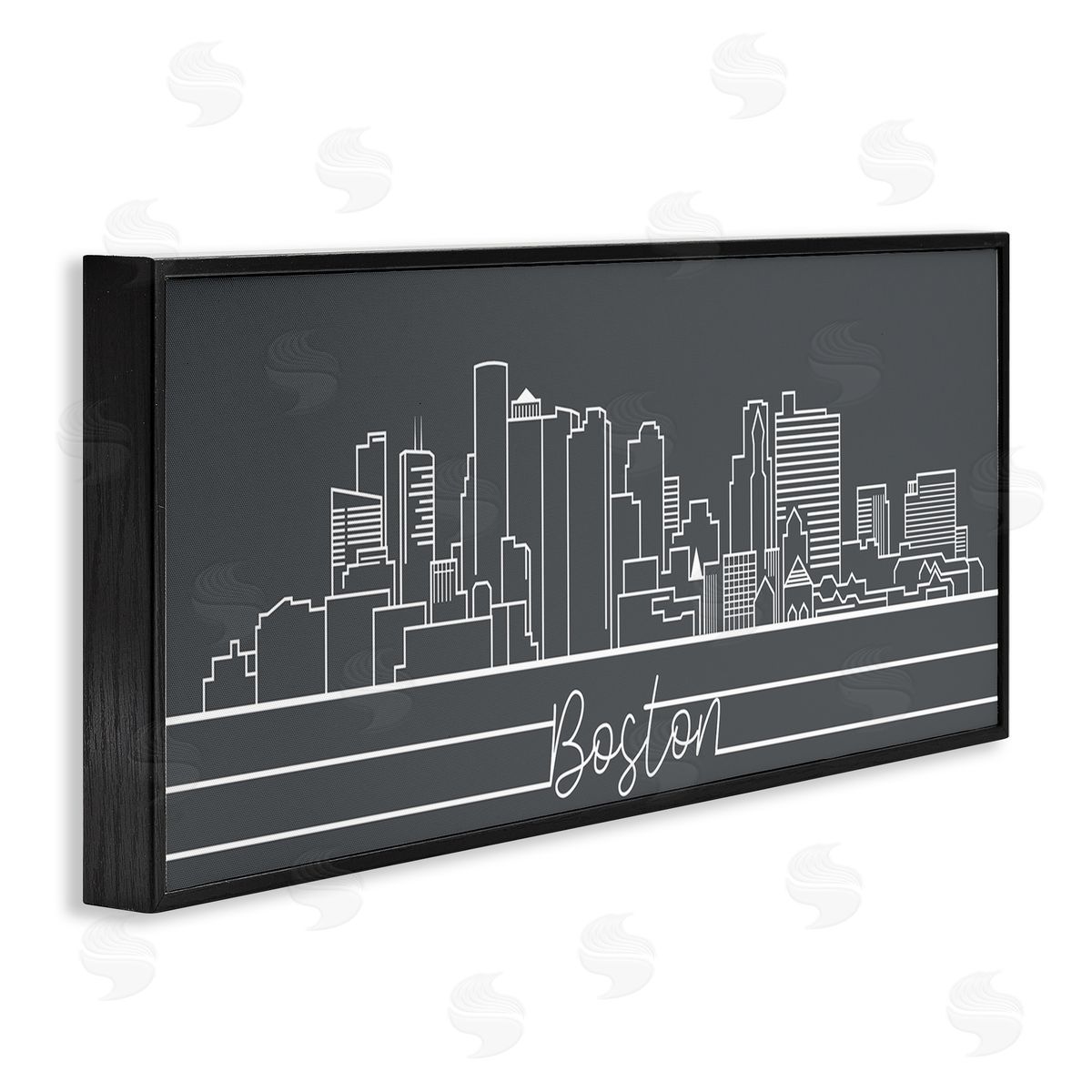 Stupell Studio Boston City Skyline Minimal Retro Linework Black Framed Giclee Wall Art