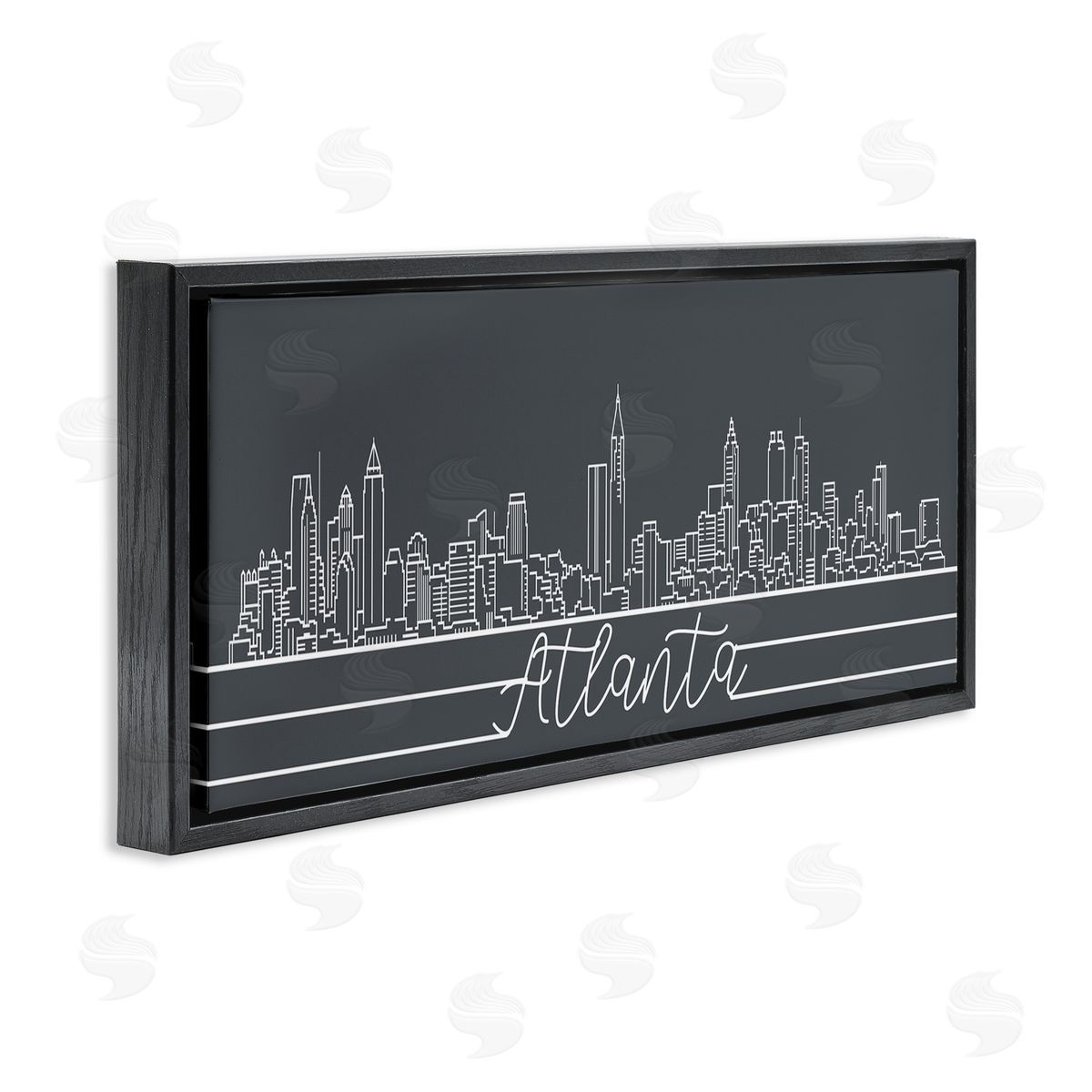 Stupell Studio Retro Atlanta Georgia City Skyline Geometric Linework Black Floater Frame Canvas Art