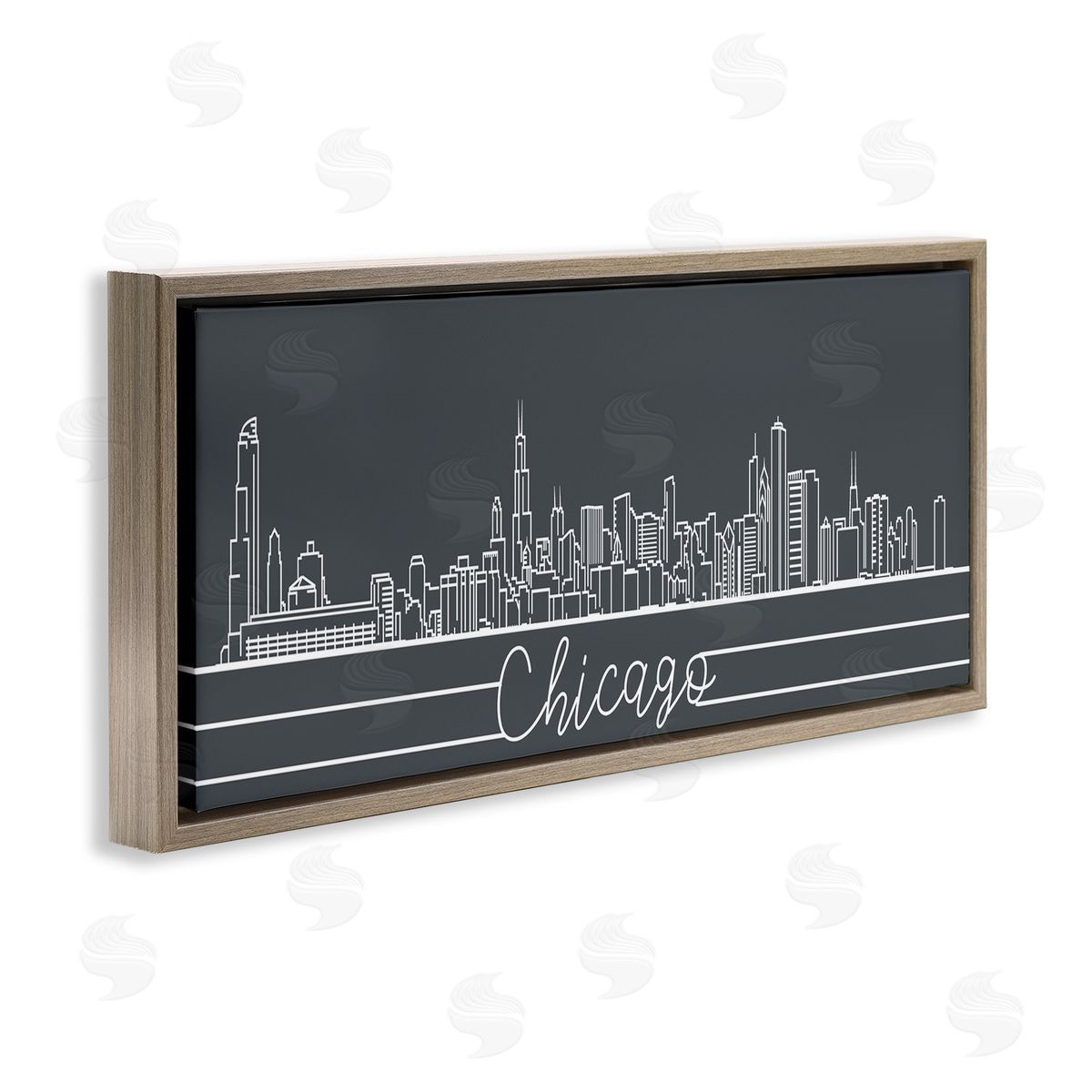 Stupell Studio Geometric Chicago Illinois Skyline Retro Architecture Brown Floater Frame Canvas Art