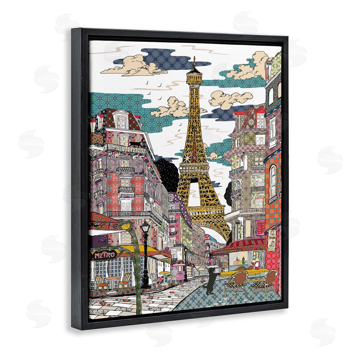 Sangita Bachelet Patchwork Pattern Paris Architecture Abstract Urban City Black Floater Frame Canvas Art