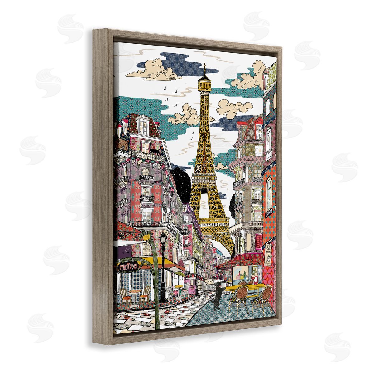 Sangita Bachelet Patchwork Pattern Paris Architecture Abstract Urban City Brown Floater Frame Canvas Art