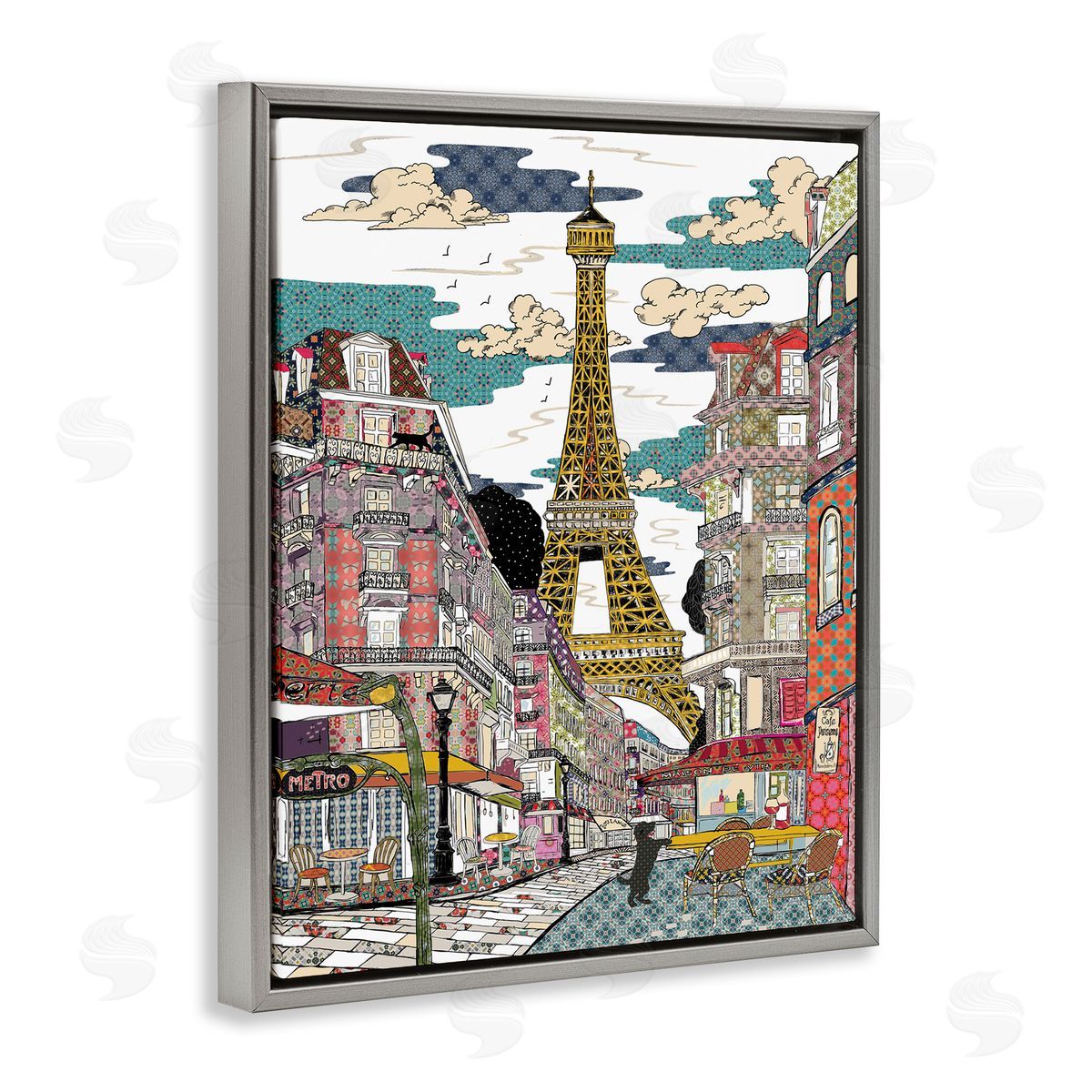 Sangita Bachelet Patchwork Pattern Paris Architecture Abstract Urban City Gray Floater Frame Canvas Art