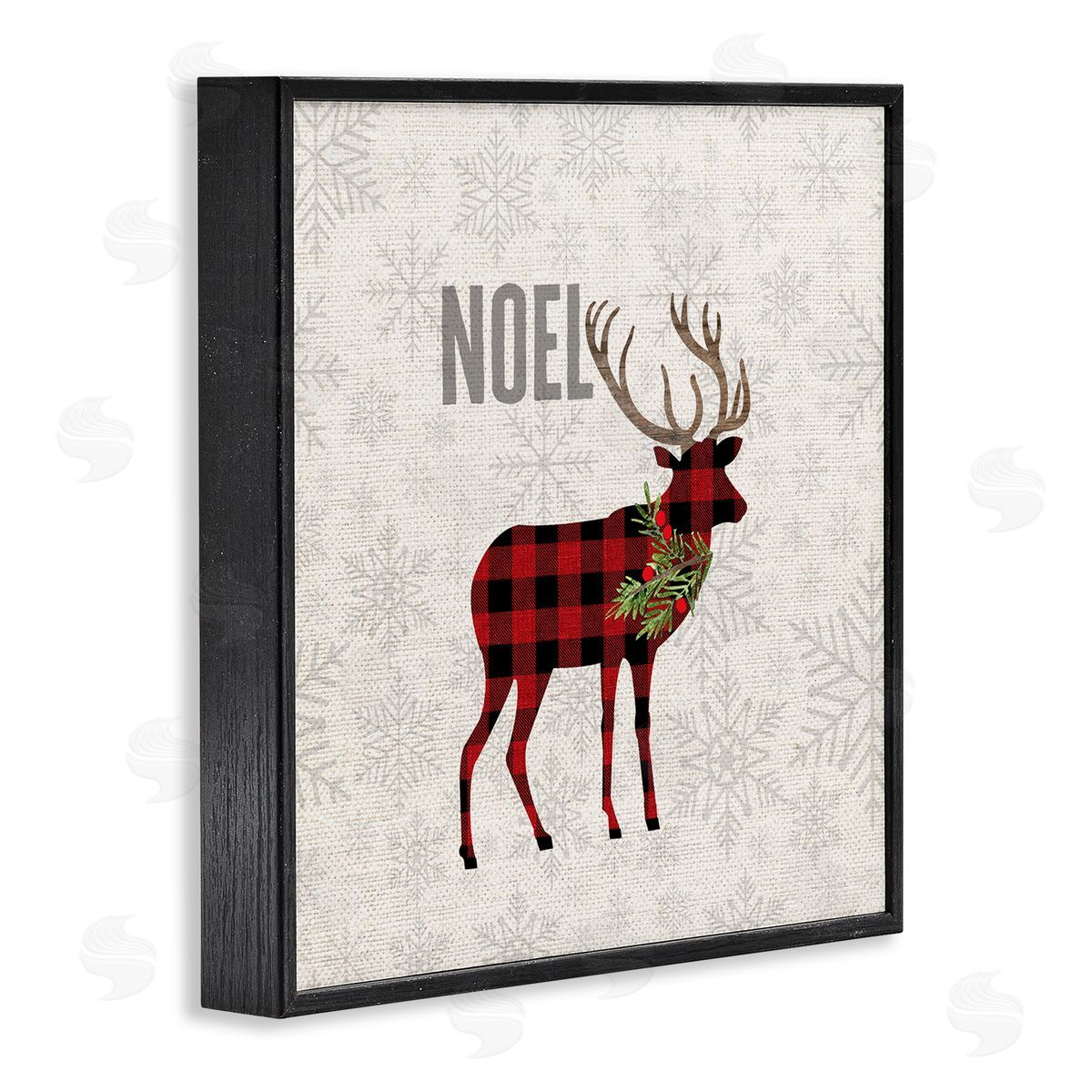Fluidity/PDR LLC. Noel Phrase Patchwork Reindeer Christmas Snowflakes Black Framed Giclee Wall Art