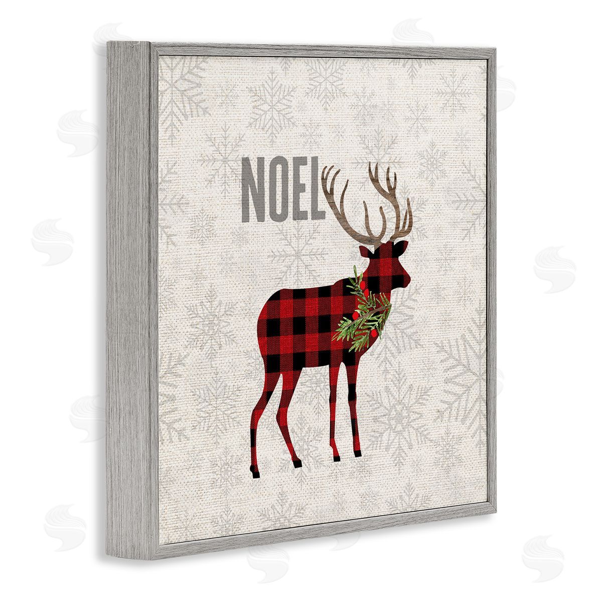 Fluidity/PDR LLC. Noel Phrase Patchwork Reindeer Christmas Snowflakes Gray Framed Giclee Wall Art