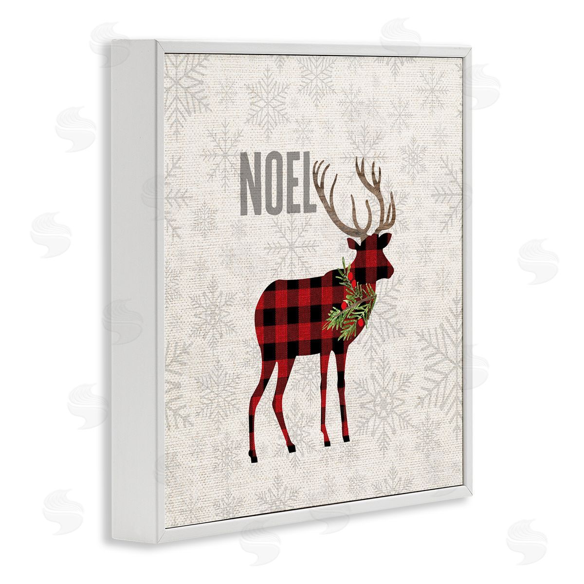 Fluidity/PDR LLC. Noel Phrase Patchwork Reindeer Christmas Snowflakes White Framed Giclee Wall Art