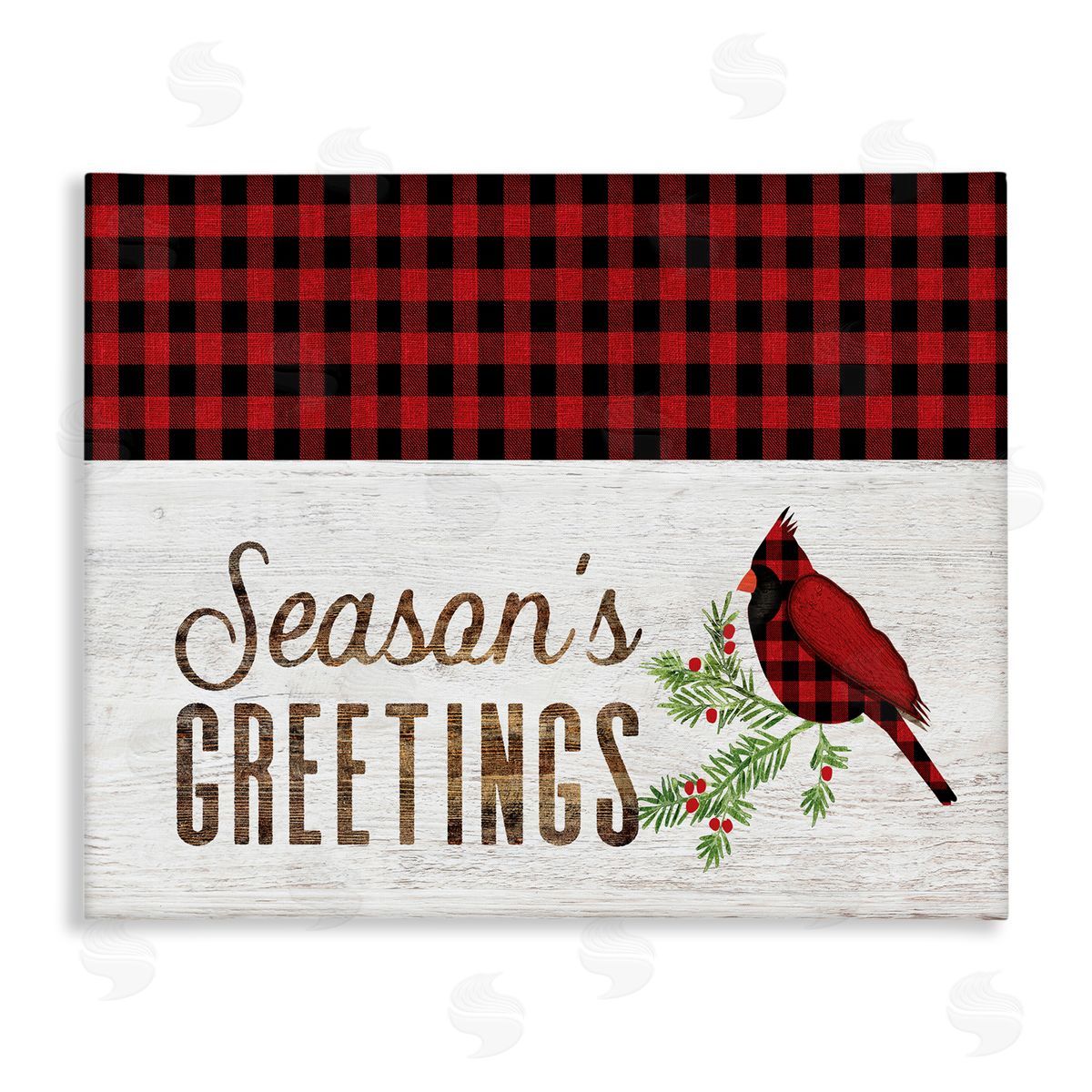 Fluidity/PDR LLC. Season's Greetings Phrase Red Patchwork Cardinal bird Canvas Wall Art