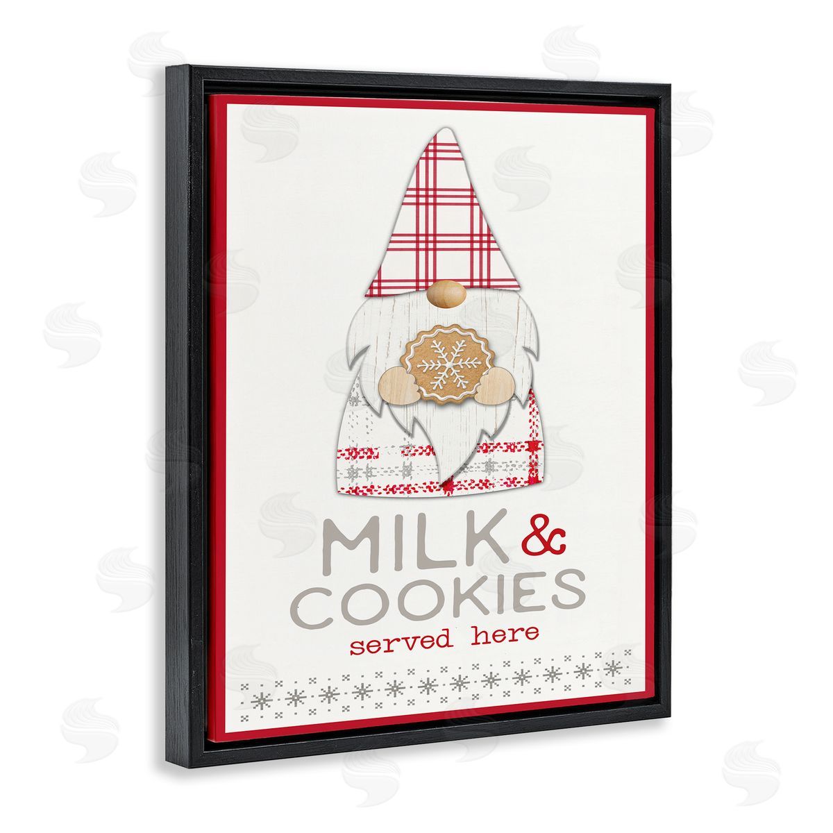 Fluidity/PDR LLC. Milk and Cookies Phrase Christmas Plaid Gnome Black Floater Frame Canvas Art