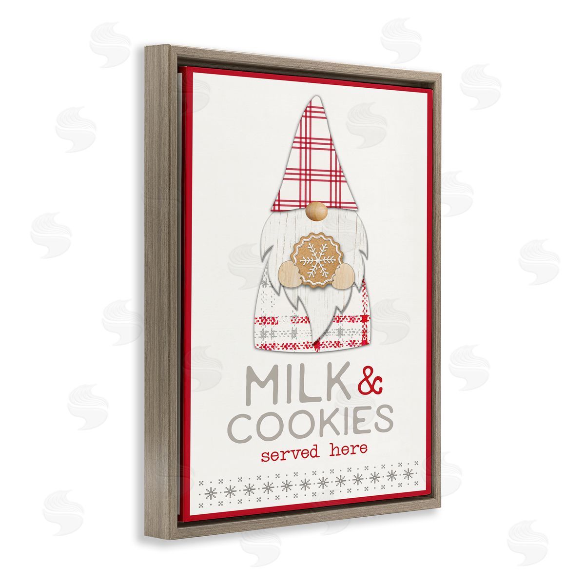 Fluidity/PDR LLC. Milk and Cookies Phrase Christmas Plaid Gnome Brown Floater Frame Canvas Art