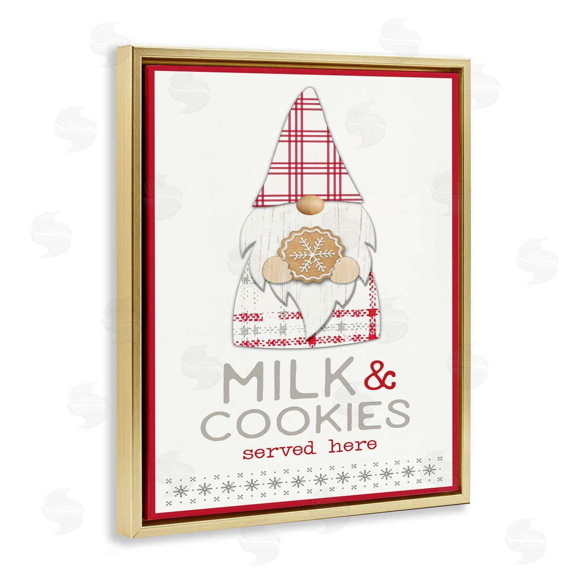 Fluidity/PDR LLC. Milk and Cookies Phrase Christmas Plaid Gnome Gold Floater Frame Canvas Art