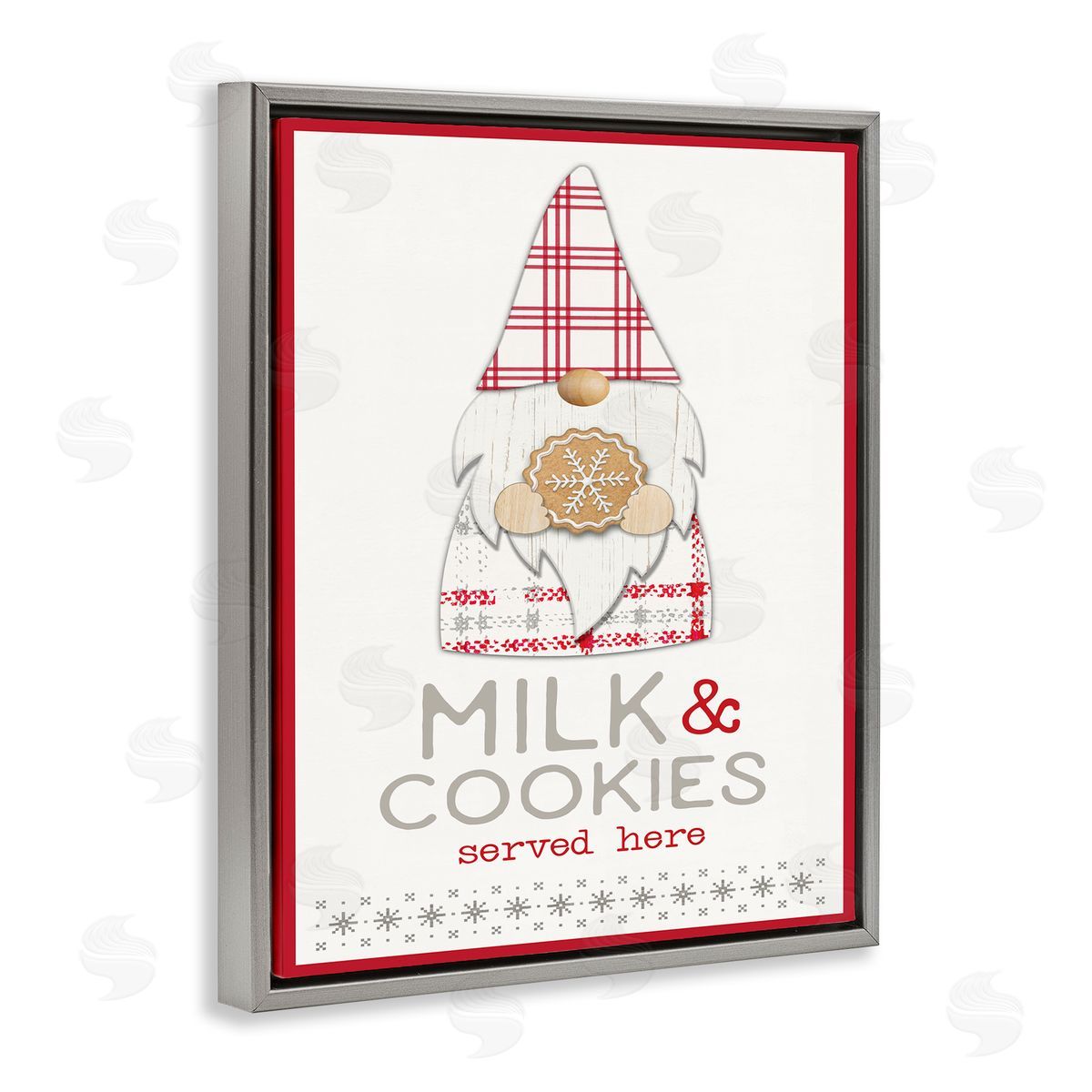 Fluidity/PDR LLC. Milk and Cookies Phrase Christmas Plaid Gnome Gray Floater Frame Canvas Art
