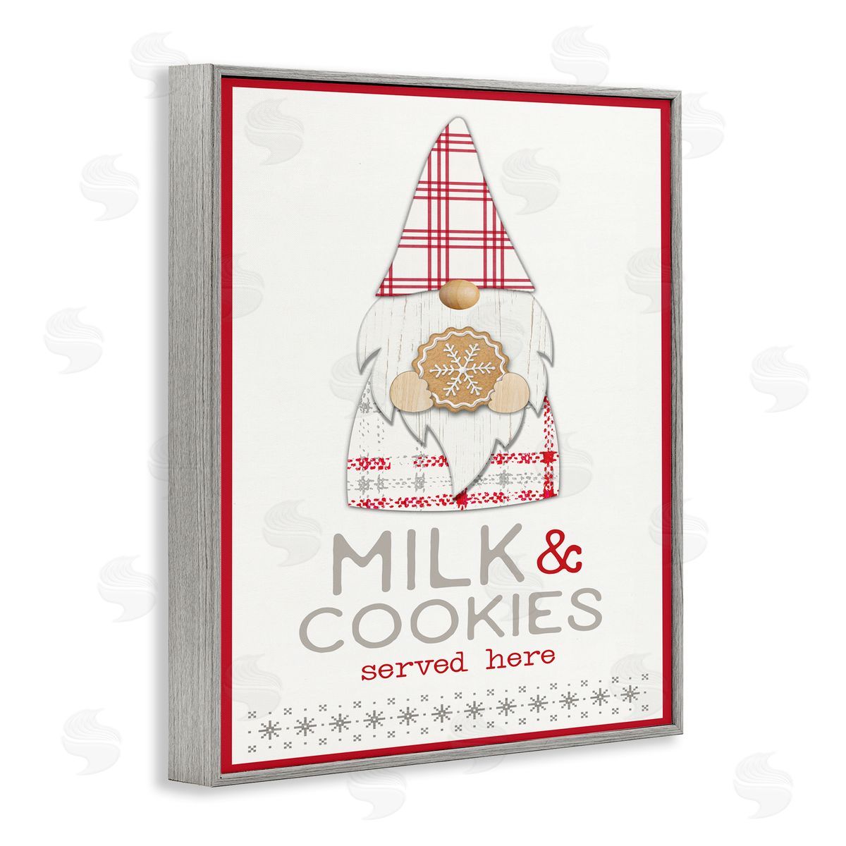 Fluidity/PDR LLC. Milk and Cookies Phrase Christmas Plaid Gnome Gray Framed Giclee Wall Art