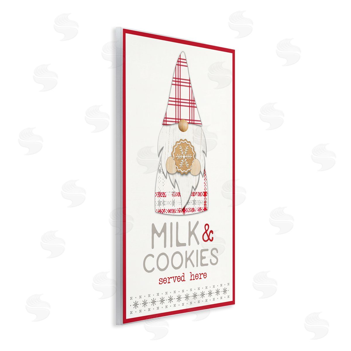 Fluidity/PDR LLC. Milk and Cookies Phrase Christmas Plaid Gnome Wall Plaque Art