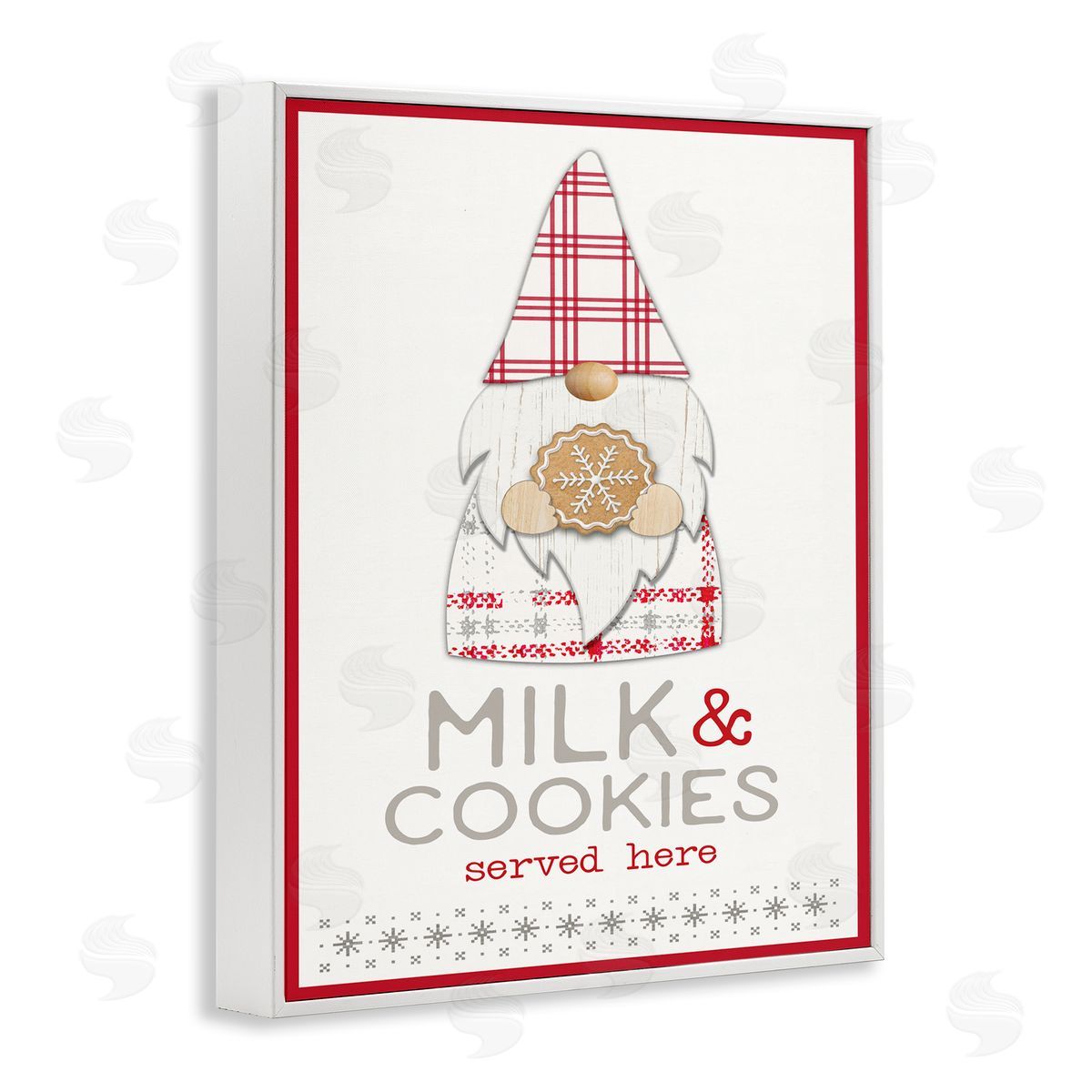 Fluidity/PDR LLC. Milk and Cookies Phrase Christmas Plaid Gnome White Framed Giclee Wall Art