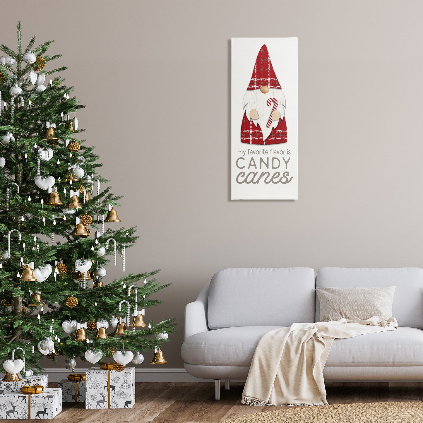 Christmas Gnome with Candy Cane Canvas Wall Art in Room, Home Decor by PDR, LLC