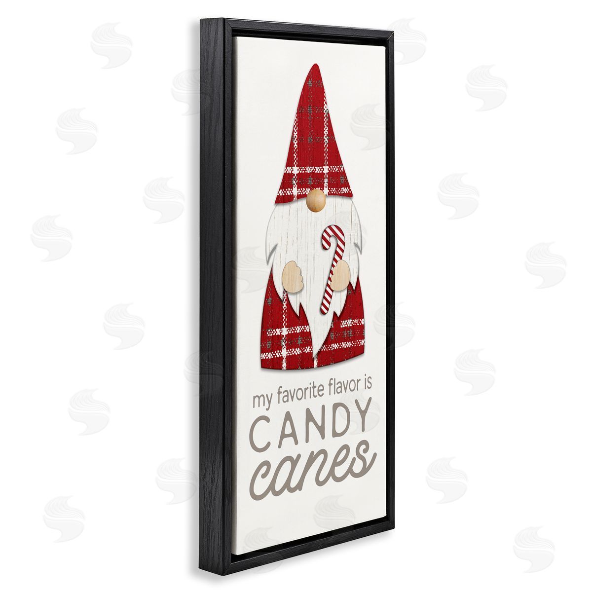 Christmas Gnome with Candy Cane Black Floating Frame Canvas Wall Art, Home Decor by PDR, LLC