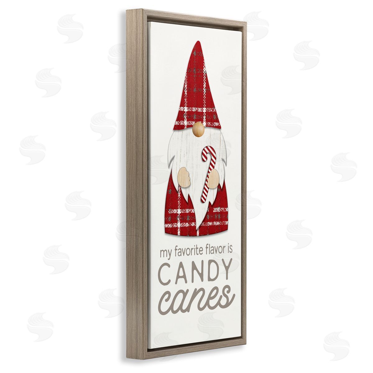 Christmas Gnome with Candy Cane Brown Floating Frame Canvas Wall Art, Home Decor by PDR, LLC
