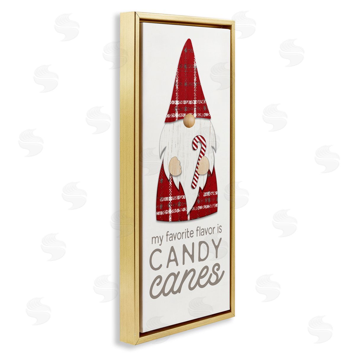Christmas Gnome with Candy Cane Gold Floating Frame Canvas Wall Art, Home Decor by PDR, LLC
