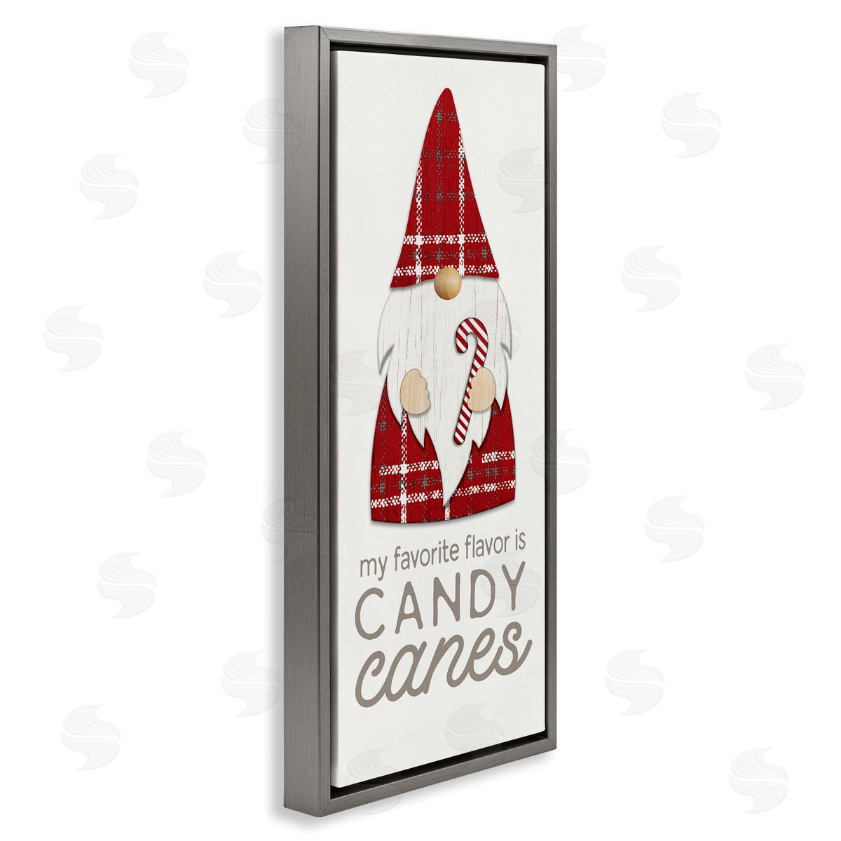 Christmas Gnome with Candy Cane Grey Floating Frame Canvas Wall Art, Home Decor by PDR, LLC