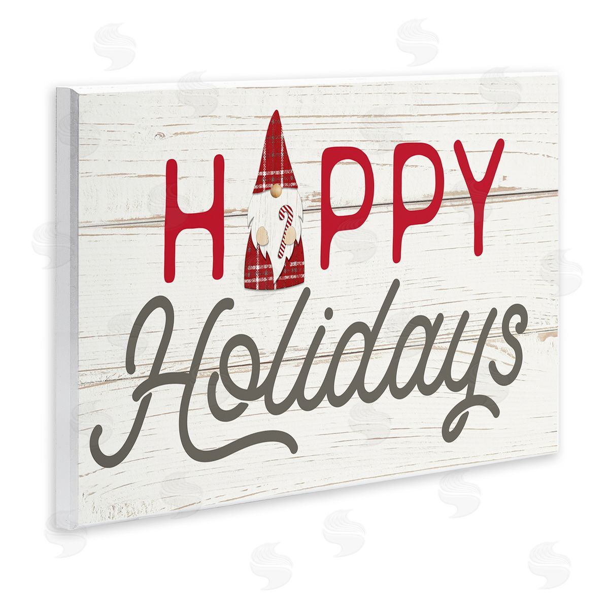 Fluidity/PDR LLC. Happy Holidays Phrase Festive Plaid Christmas Gnome Wall Plaque Art