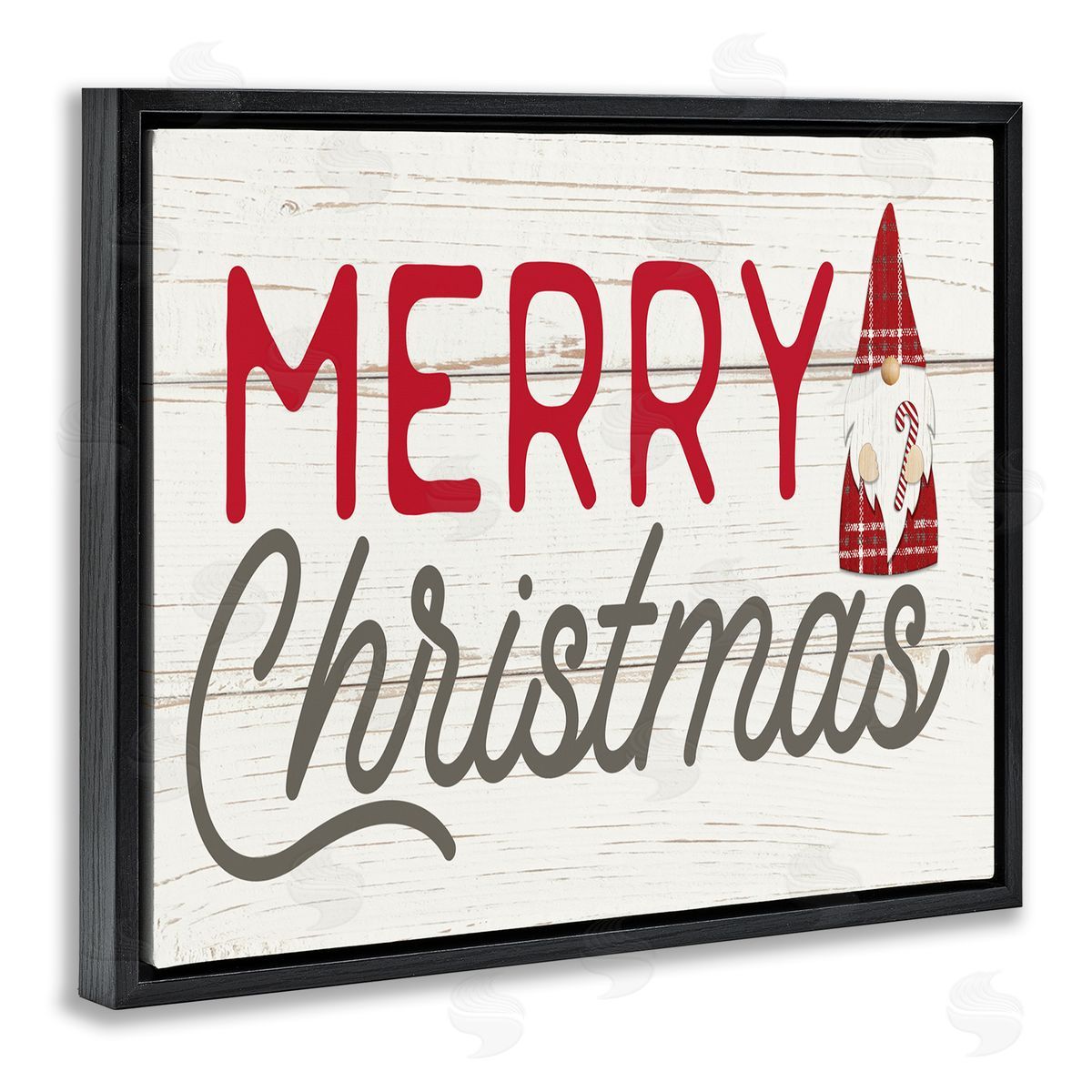 Merry Christmas Sentiments Gnome Black Floating Frame Canvas Wall Art, Home Decor by PDR, LLC