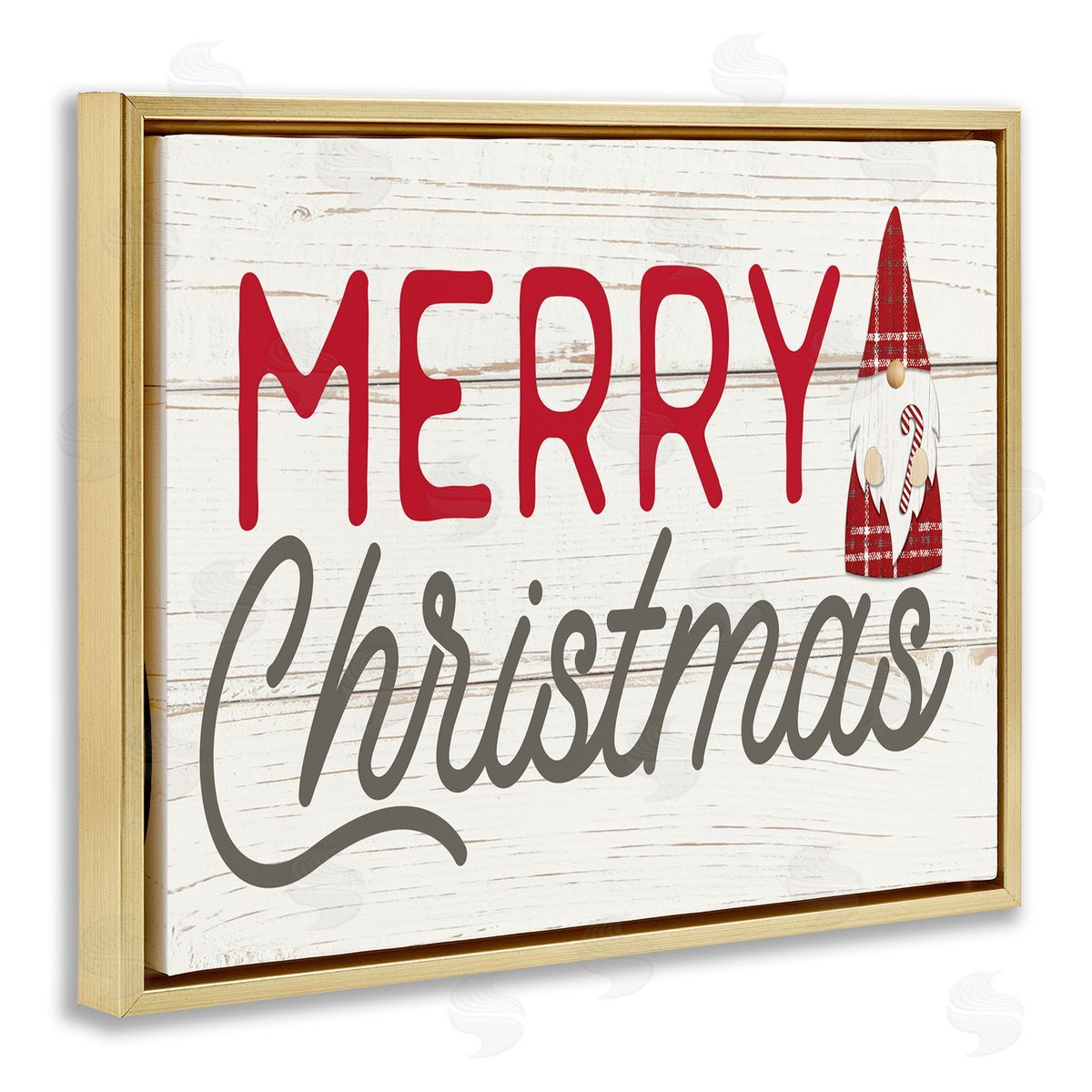 Merry Christmas Sentiments Gnome Gold Floating Frame Canvas Wall Art, Home Decor by PDR, LLC