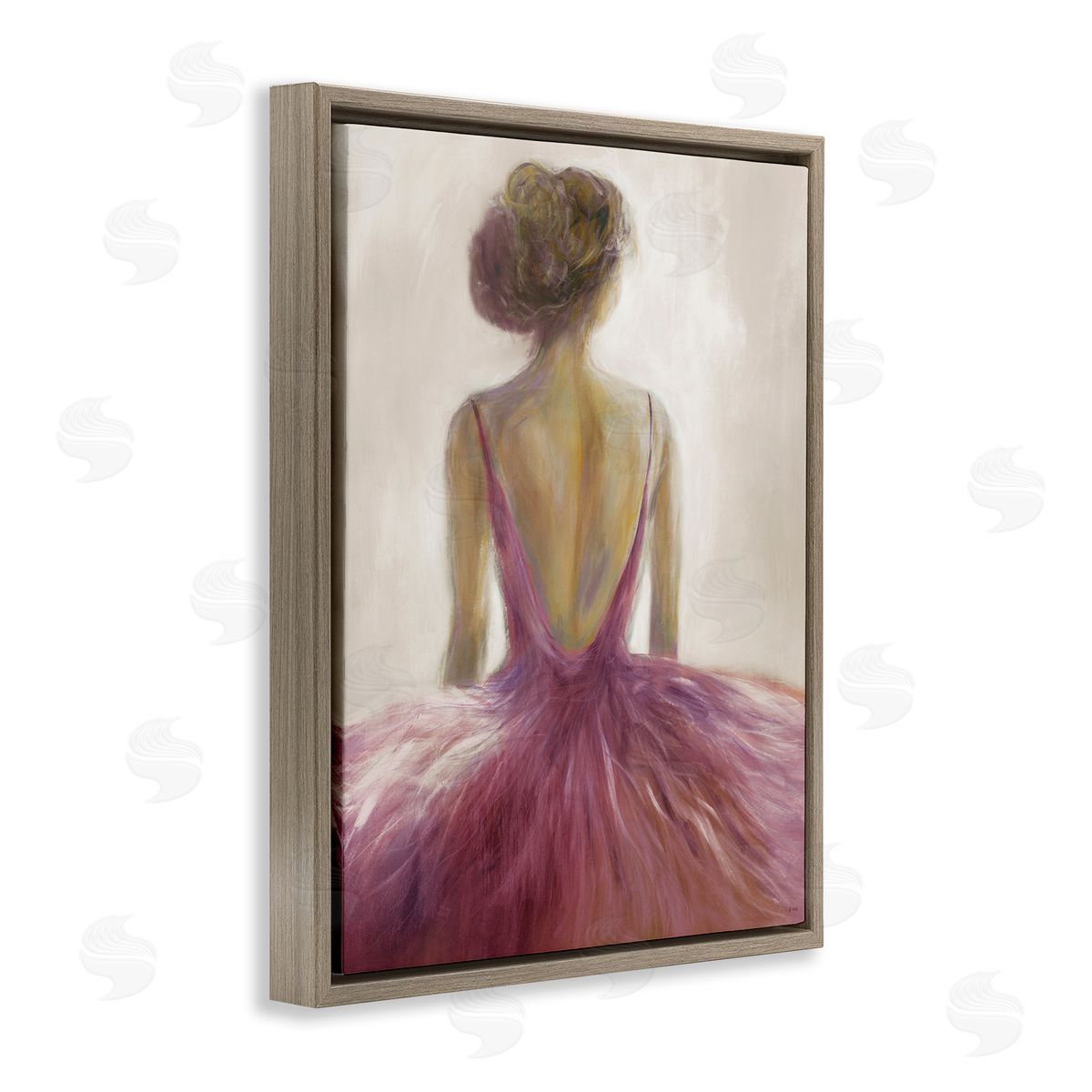 K. Nari Abstract Pink Ballerina Tutu Female Dancer Brown Floater Frame Canvas Art