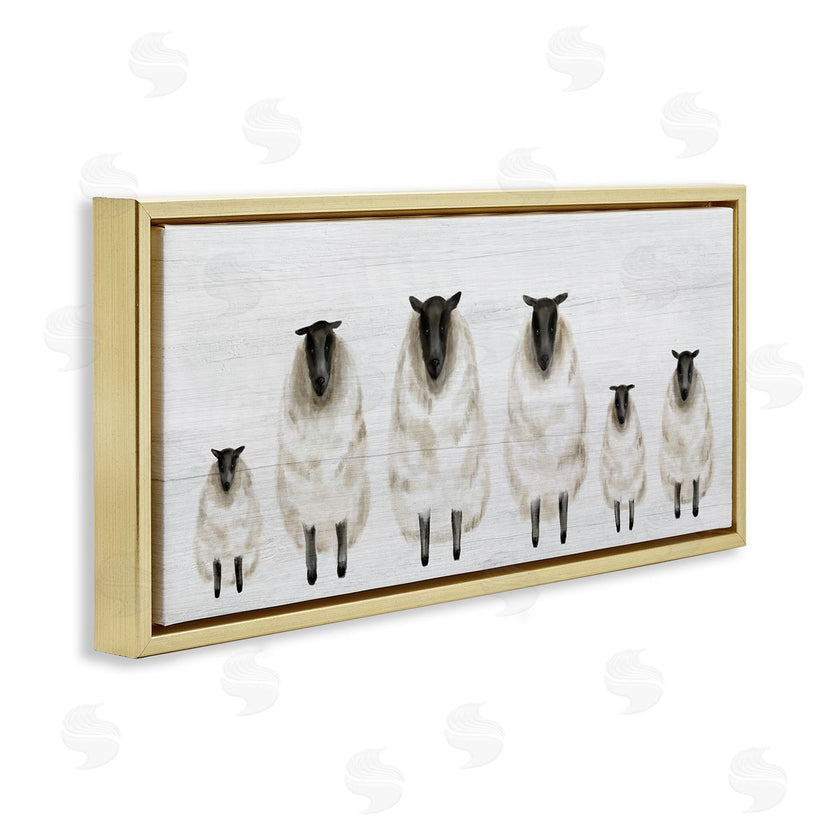 Stupell Studio | Fluffy Farm Sheep Minimal White Plank Pattern