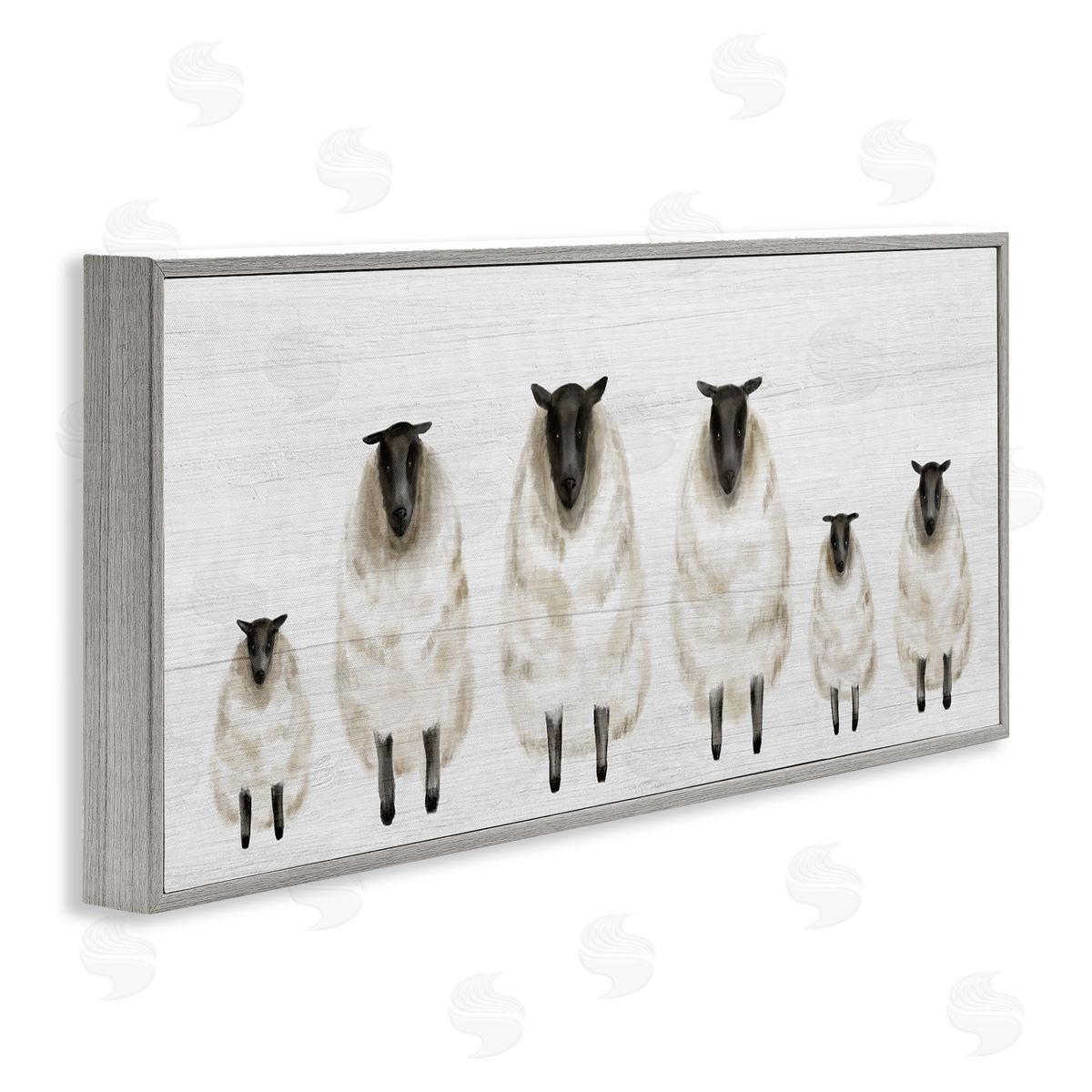 Stupell Studio Fluffy Farm Sheep Minimal White Plank Pattern Gray Framed Giclee Wall Art