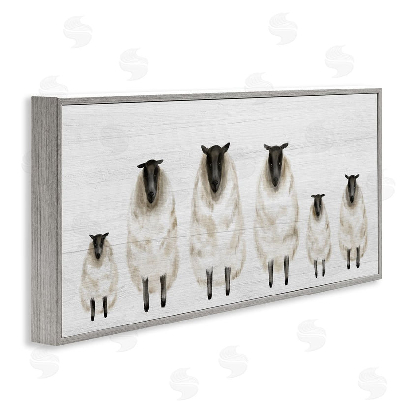 Stupell Studio | Fluffy Farm Sheep Minimal White Plank Pattern