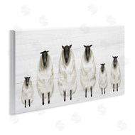 Stupell Studio | Fluffy Farm Sheep Minimal White Plank Pattern