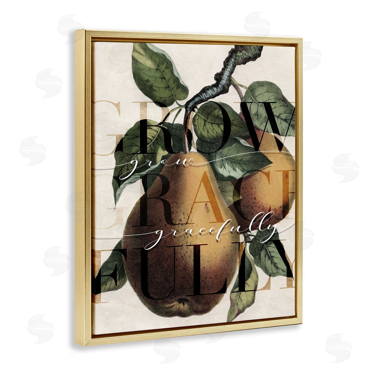 Stupell Studio Grow Gracefully Phrase Vintage Yellow Pear Tree Gold Floater Frame Canvas Art