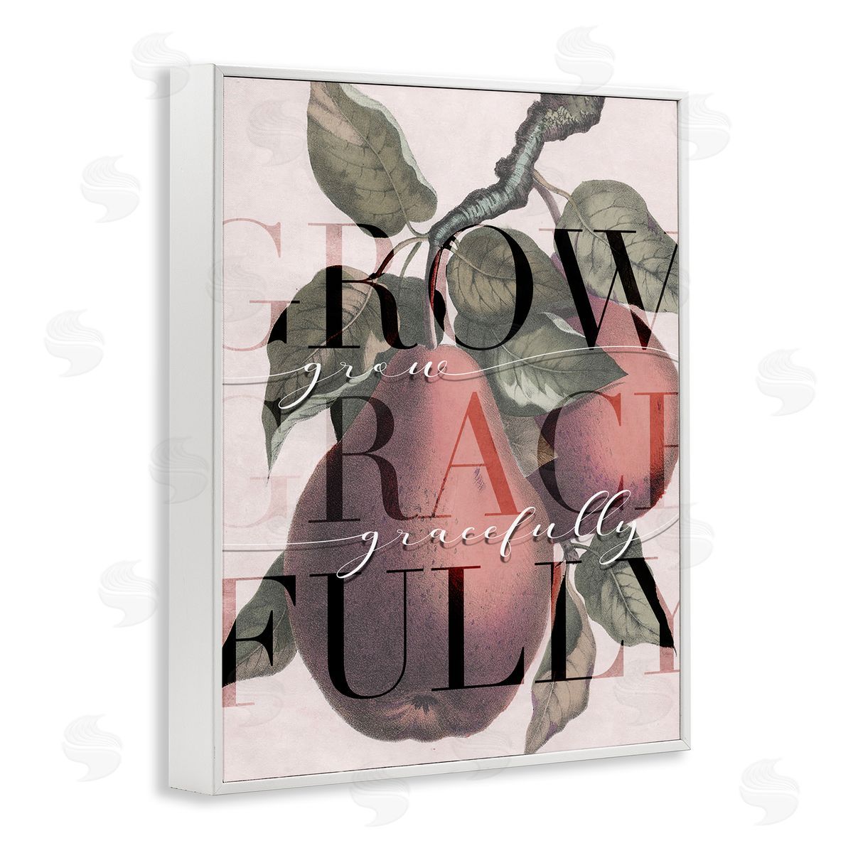 Stupell Studio Grow Gracefully Quote Red Distressed Pear Fruit White Framed Giclee Wall Art