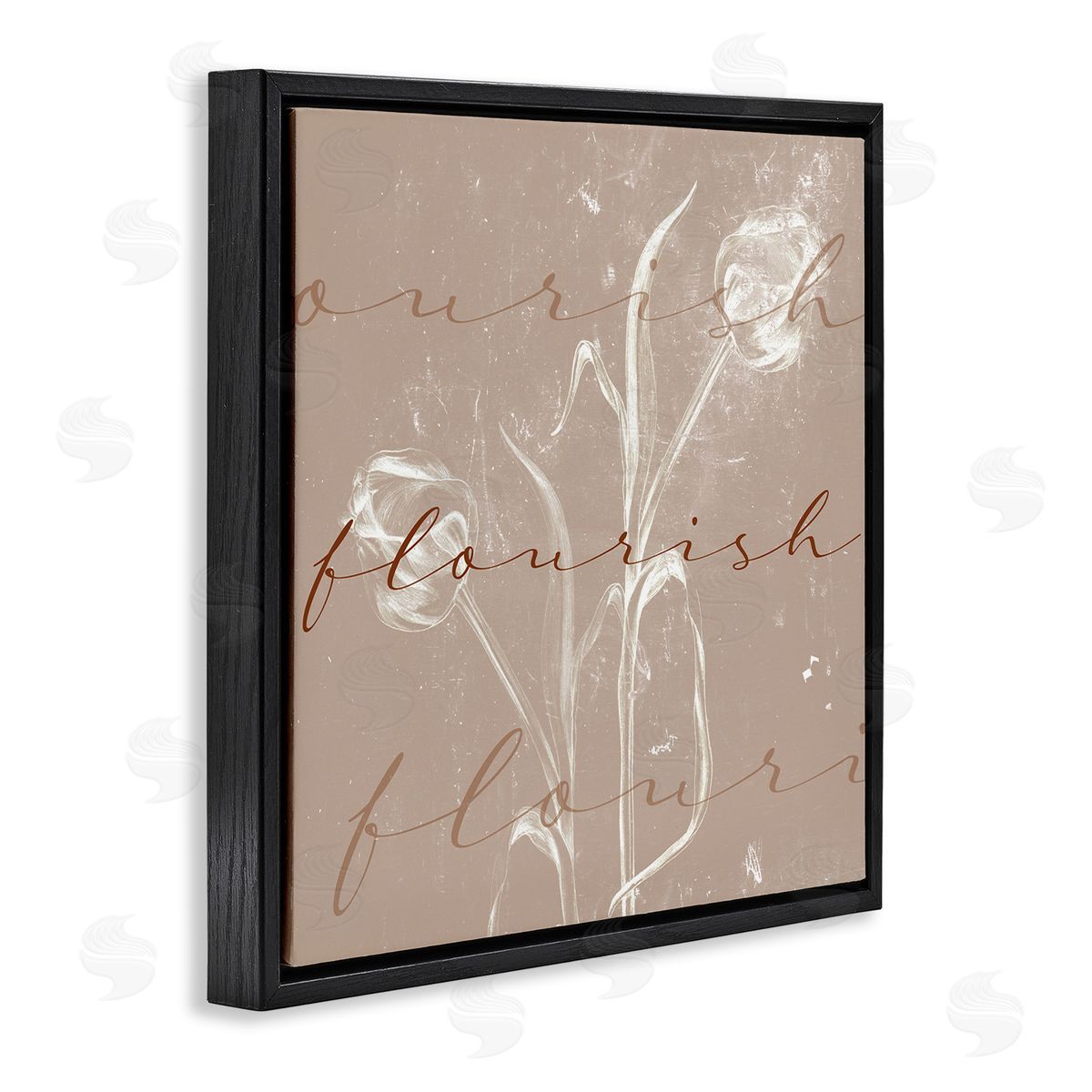 Stupell Studio Vintage Flourish Typography Softened Tulip Still Life Black Floater Frame Canvas Art