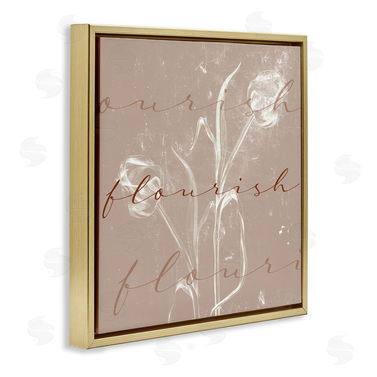 Stupell Studio Vintage Flourish Typography Softened Tulip Still Life Gold Floater Frame Canvas Art