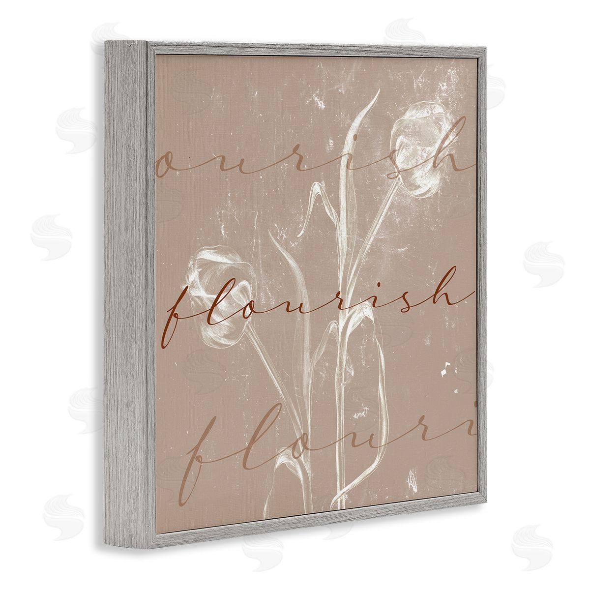 Stupell Studio Vintage Flourish Typography Softened Tulip Still Life Gray Framed Giclee Wall Art