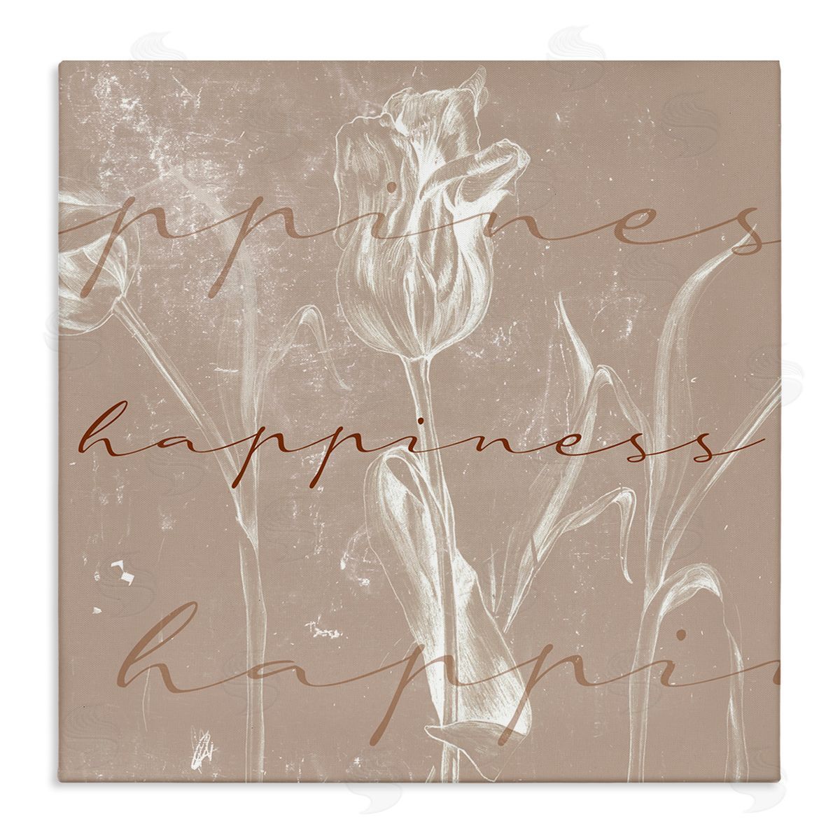Stupell Studio Happiness Cursive Script Brown Tulip Illustration Canvas Wall Art