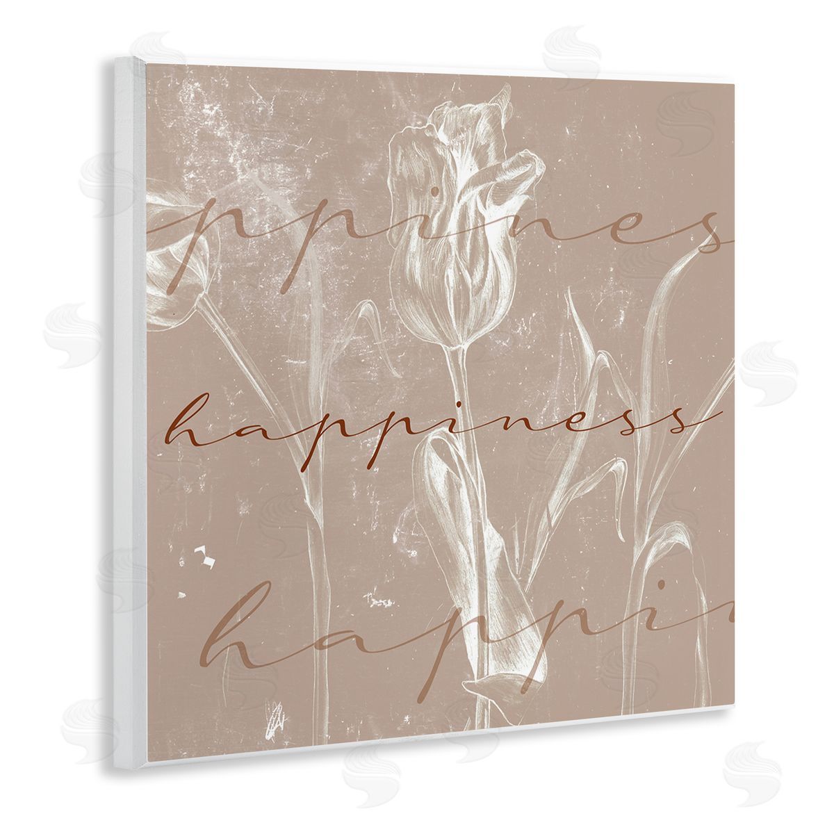 Stupell Studio Happiness Cursive Script Brown Tulip Illustration Wall Plaque Art