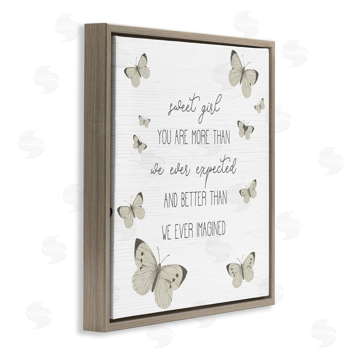 Stupell Studio Sweet Girl More Than Expected Phrase Charming Butterflies Brown Floater Frame Canvas Art