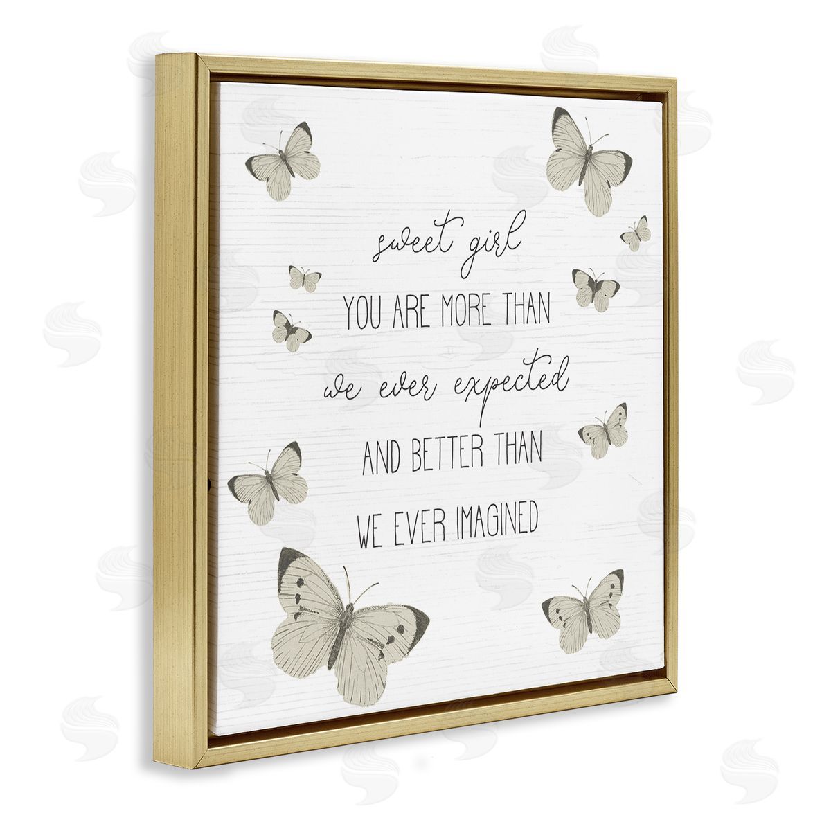Stupell Studio Sweet Girl More Than Expected Phrase Charming Butterflies Gold Floater Frame Canvas Art