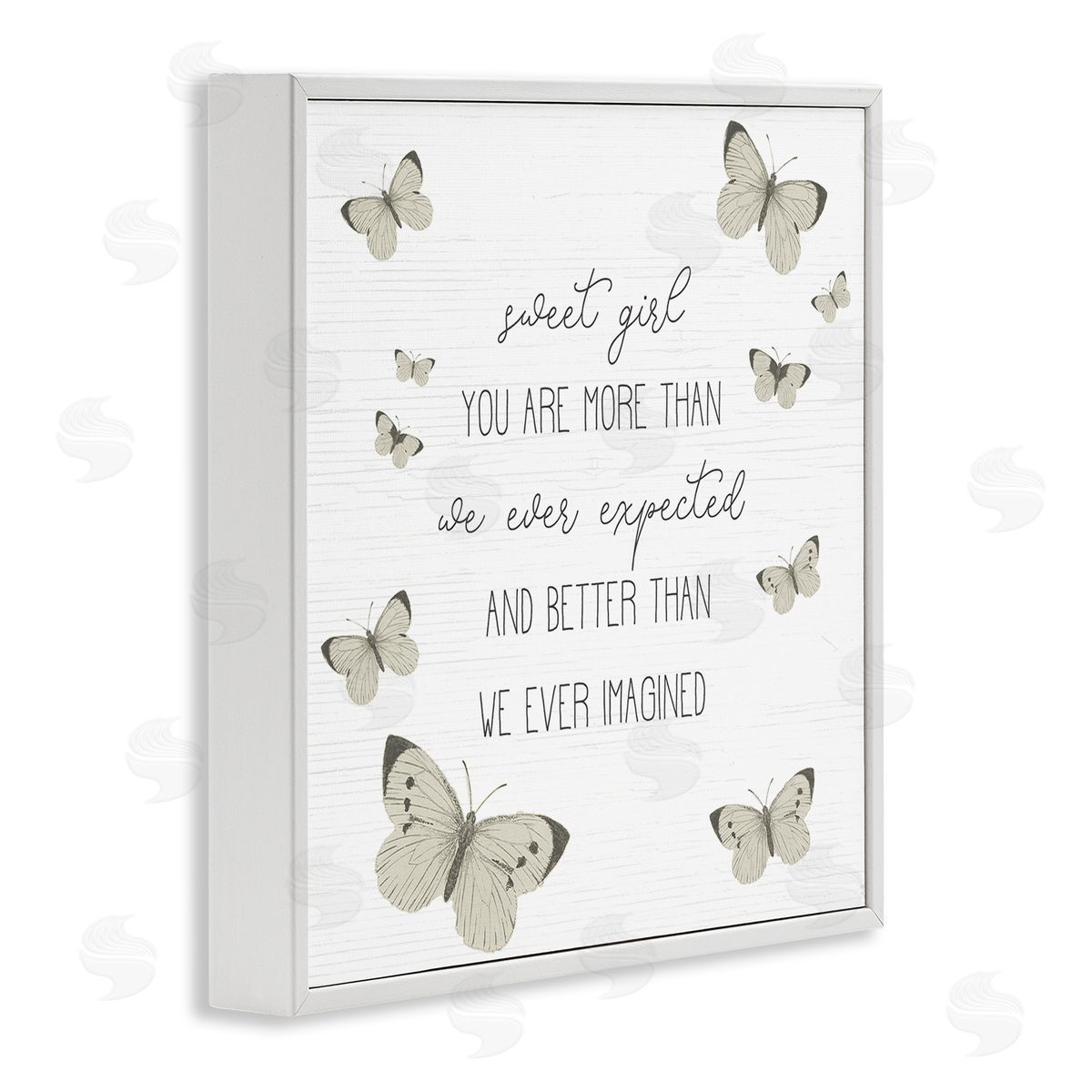 Stupell Studio Sweet Girl More Than Expected Phrase Charming Butterflies White Framed Giclee Wall Art