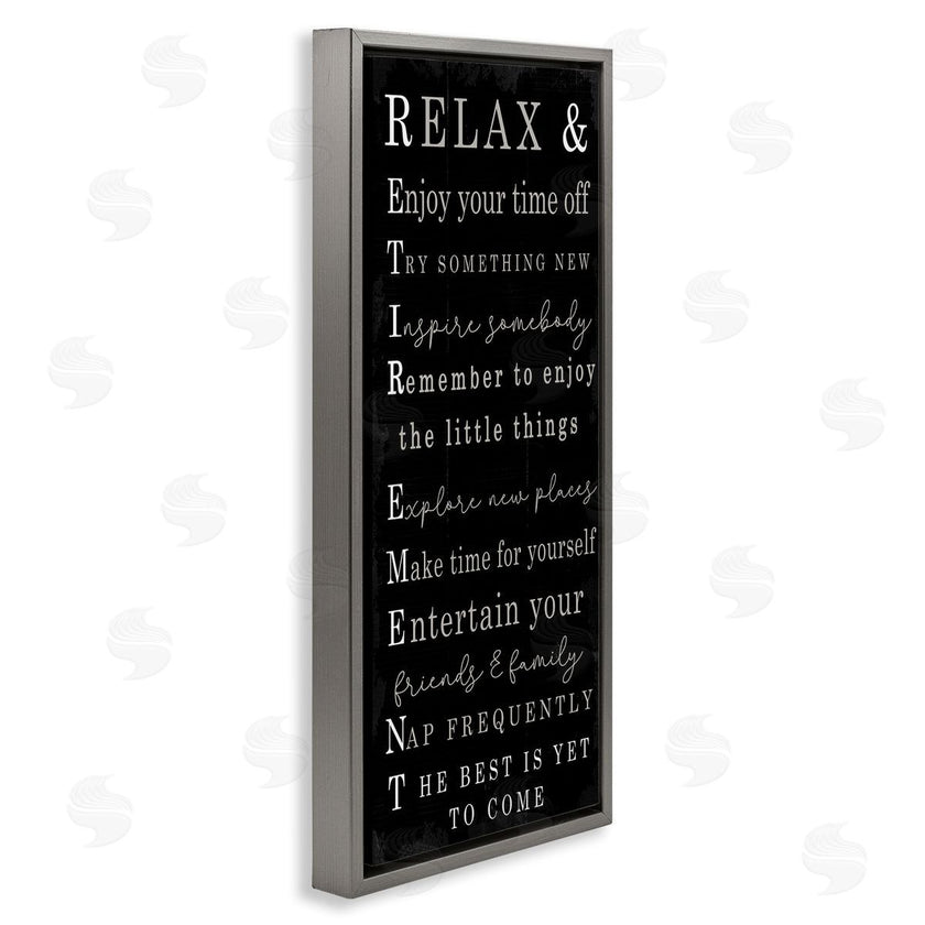 Stupell Studio | Relaxed Retirement Phrases Black Distressed Pattern