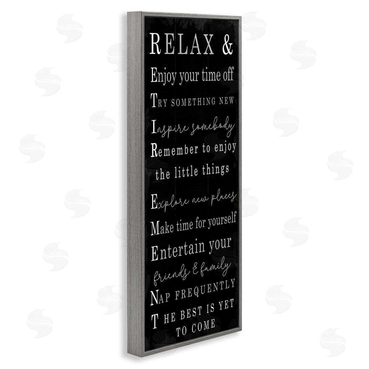 Stupell Studio Relaxed Retirement Phrases Black Distressed Pattern Gray Framed Giclee Wall Art