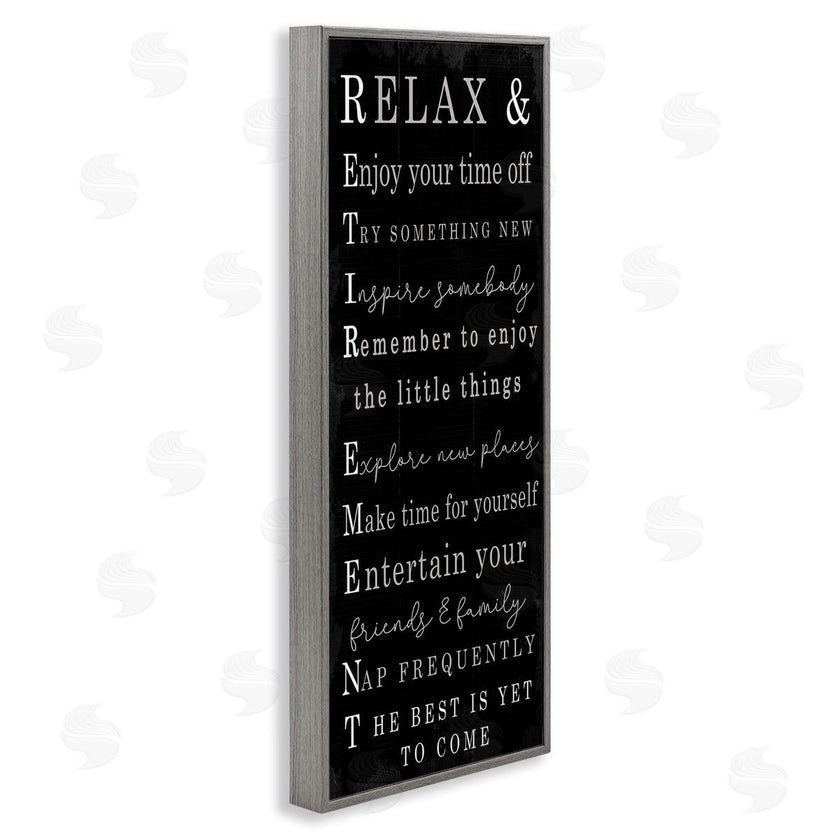 Stupell Studio | Relaxed Retirement Phrases Black Distressed Pattern